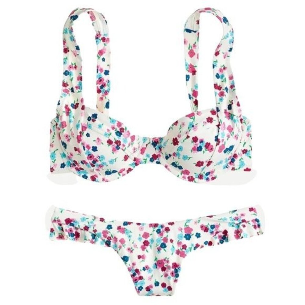 J. Crew Underwire Ruffle Bikini in Little Blooms Size 36A Top Large Bottom NWT